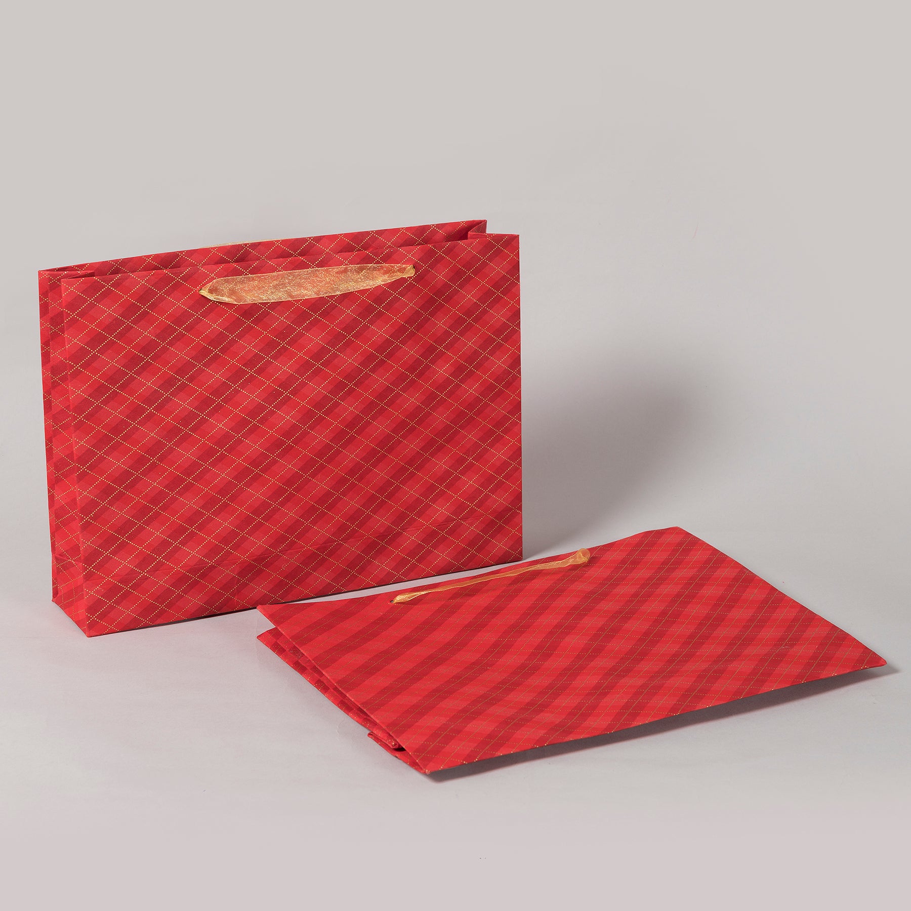 Checks Red Color Handmade Paper Sari Bag (Set of 2) | Book Bargain Buy