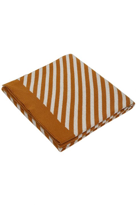 Honey Gold And Ivory Striped Cotton Knitted Baby Blanket | Book Bargain Buy