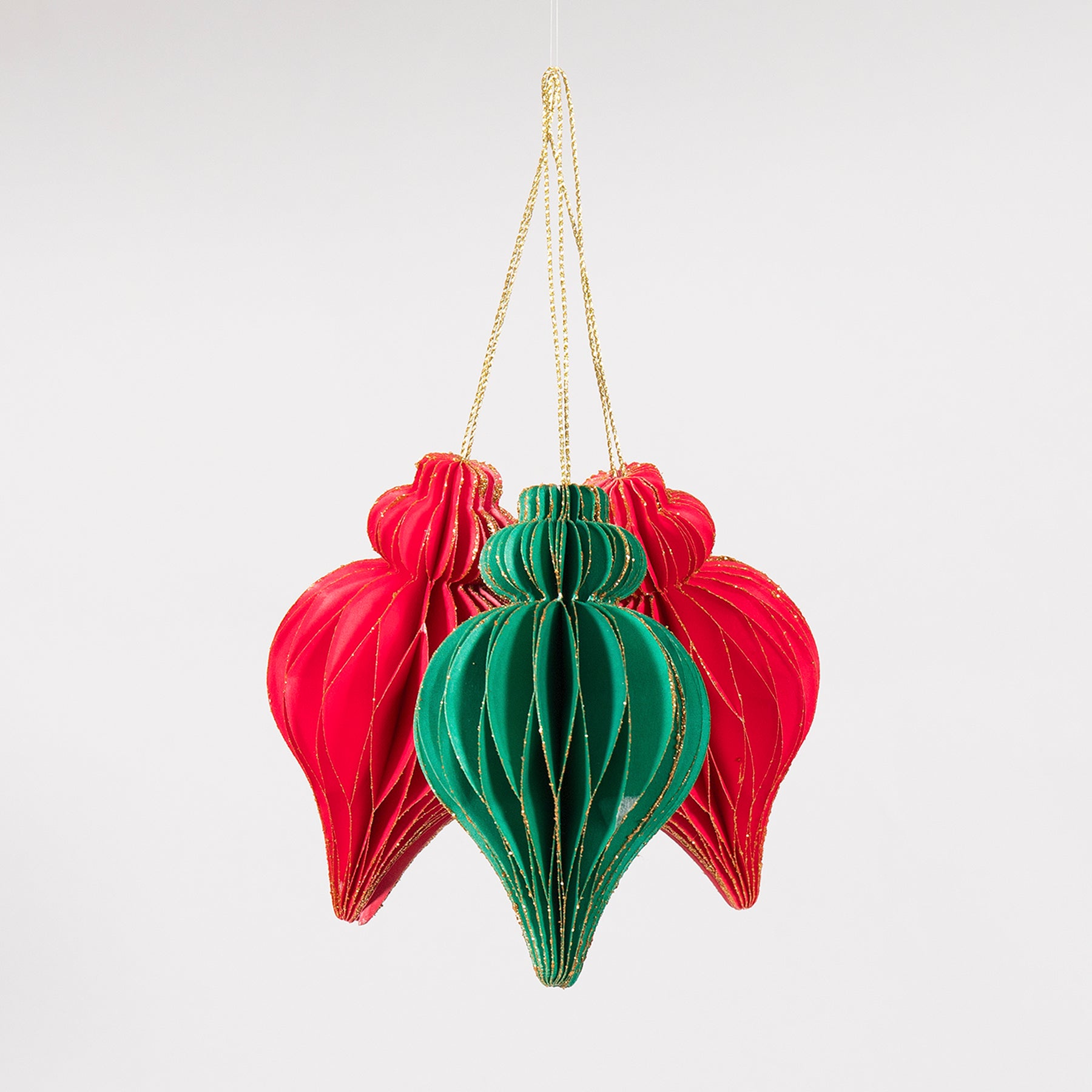 Red & Green Handmade Paper Christmas Hanging (Set of 3) | Book Bargain Buy