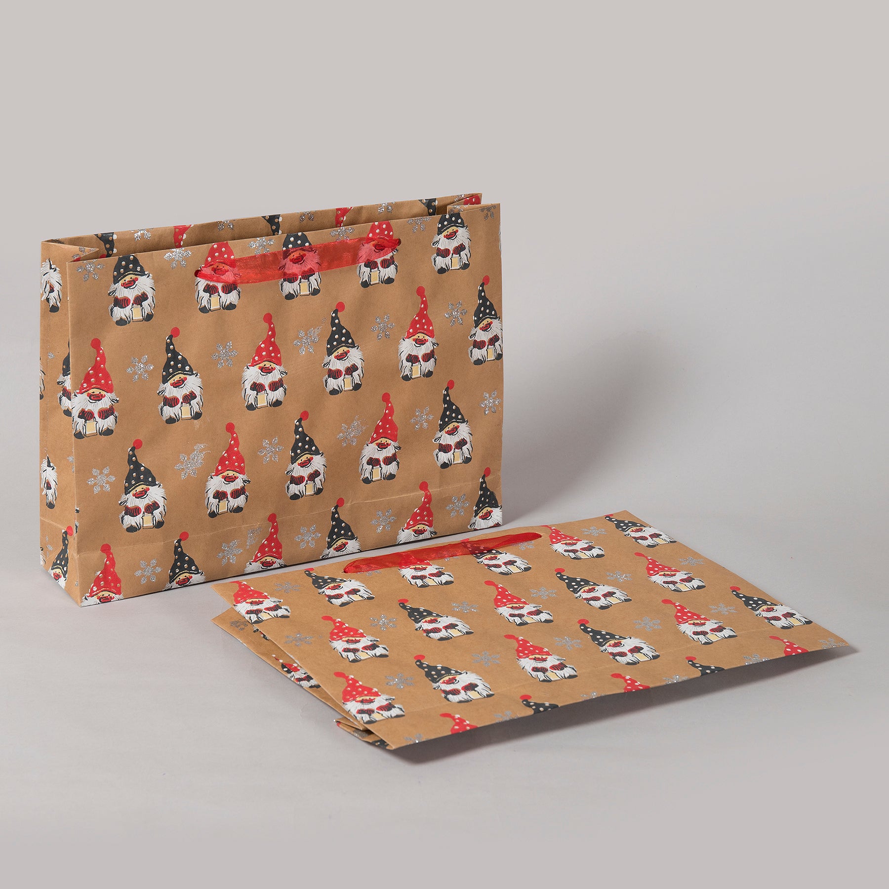 Santa Brown, Red & White Color Handmade Paper Sari Bag (Set of 2) | Book Bargain Buy