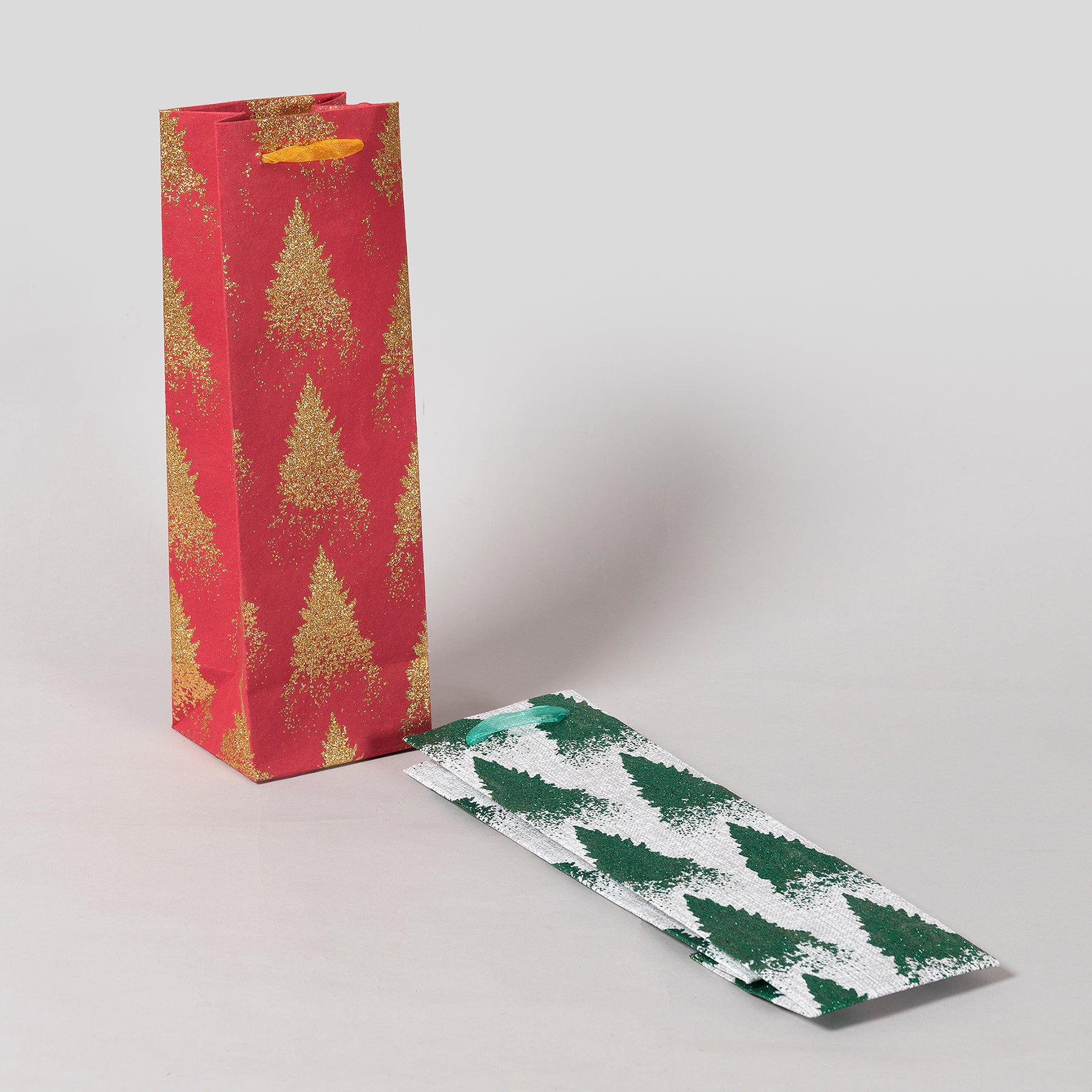 Glitter Tree Red & Green Handmade Paper Wine Bag (Set of 2) | Book Bargain Buy