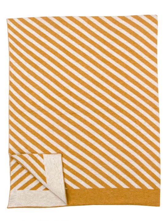 Ivory & Mustard Strip Cotton Knitted Baby Blanket | Book Bargain Buy