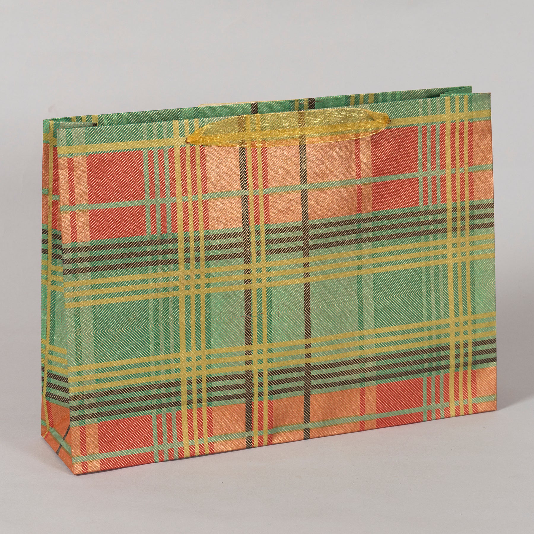 Christmas Checks Red & Green Color Handmade Paper Sari Bag (Set of 2) | Book Bargain Buy