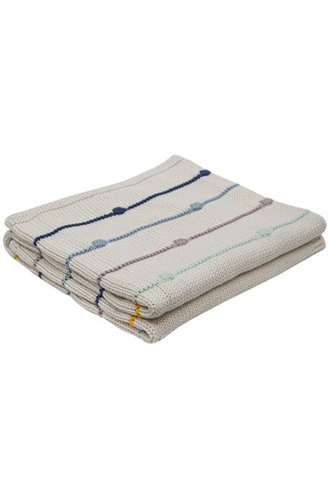 Ivory Multi Color Striped Cotton Knitted Baby Blanket | Book Bargain Buy