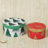 Glitter Tree Green & Red Color Handmade Paper Round Box (Set of 2) | Book Bargain Buy