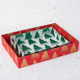 Glitter Tree Red & Green Handmade Paper Rectangle Tray (Set of 2) | Book Bargain Buy