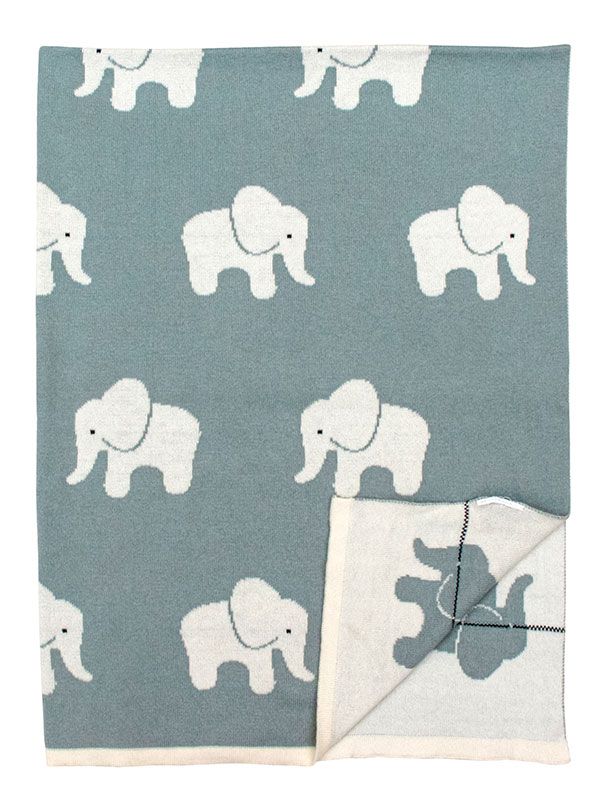 Elephant Green & Ivory Cotton Knitted Baby Blanket | Book Bargain Buy