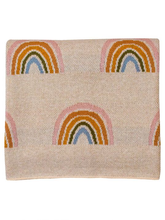Rainbow Beige & Multi Color Cotton Knitted Baby Blanket | Book Bargain Buy