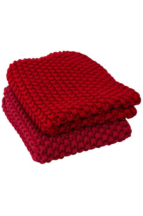 Knitted Pot Holder for Kitchen/Dining Table Set of 2 Colors (Peony, Blood Red) | Book Bargain Buy