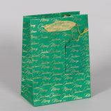 Merry Christmas & Green Handmade Paper Gift Bags Small (Set of 2)