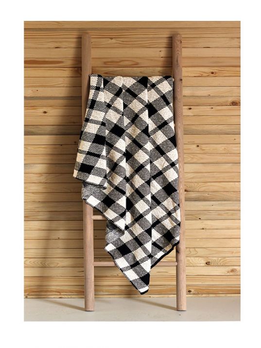Black & Ivory Check Cotton Knitted Throw (130 x180 cm) | Book Bargain Buy