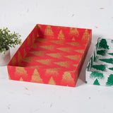 Glitter Tree Red & Green Handmade Paper Rectangle Tray (Set of 2) | Book Bargain Buy