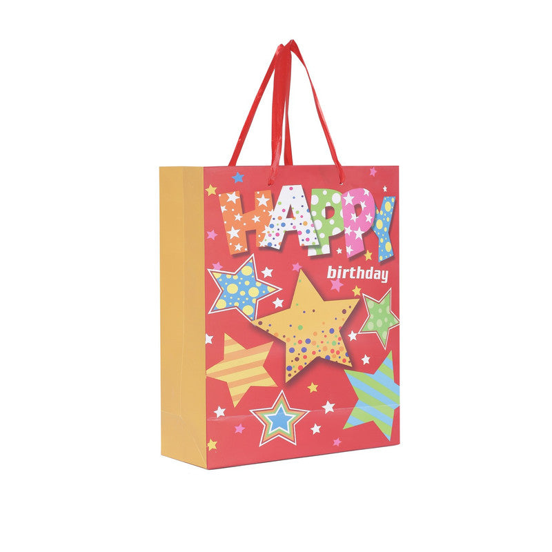 SHUBAN Birthday with starts Paper Bag for Gifting, Birthday Presents (32 X 26 X 10 CM ) - Set of 5 | Book Bargain Buy