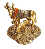Kamdhenu Cow and Calf Figurine Gold Oxidised Showpiece | Book Bargain Buy