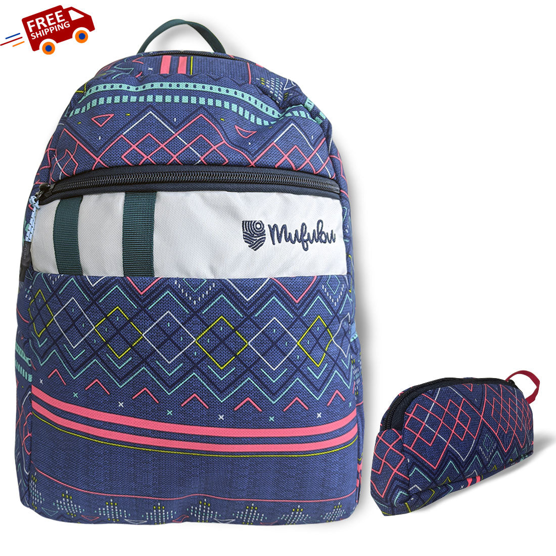 Mufubu Kids Backpack: Checks & Geometric + Pencil Pouch-Book Bargain Buy 