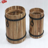 WOODEN PLANTERS WITH METAL HANDLES (Set of 2)