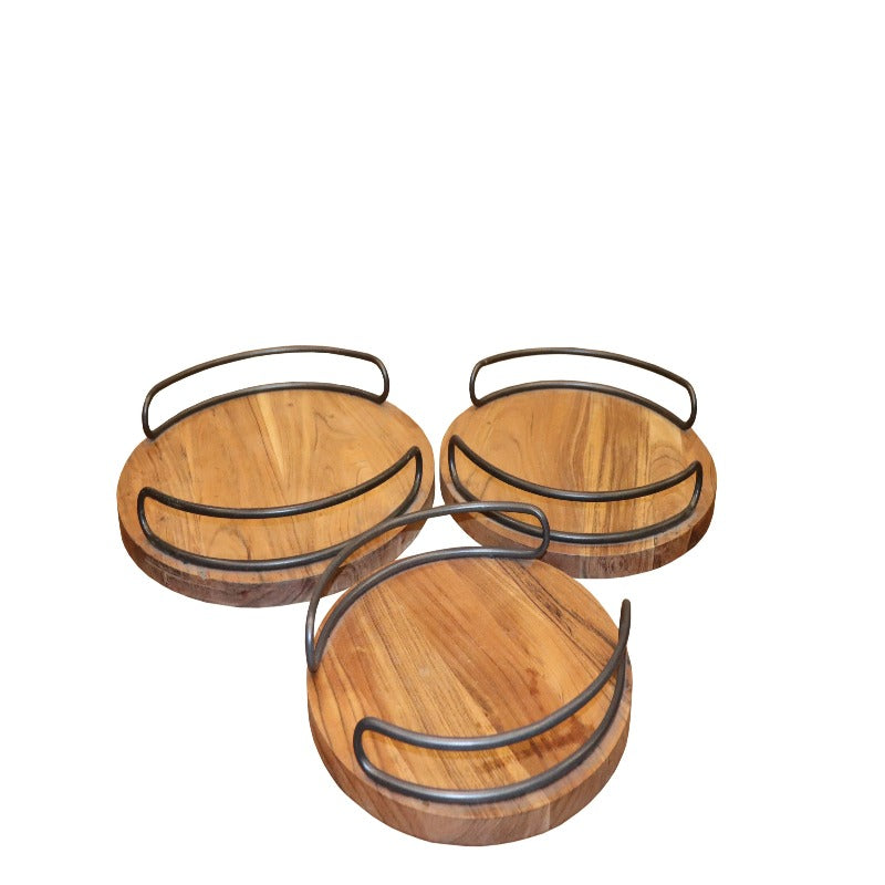 Wooden Metal Decorative Tray (Set of 3) | Book Bargain Buy