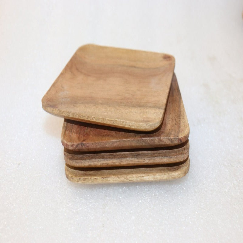 Wooden Thick Square Coaster in Natural Finish (Set of 4) | Book Bargain Buy
