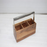 Wooden Caddy with Metal Handles in Shiny Polish Finish (12x5x4.5