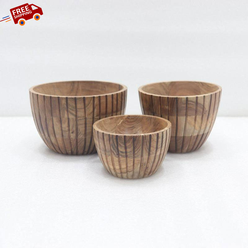 Wooden Decorative Cum Utility Wooden Bowl Set (Set Of 3) | Book Bargain Buy