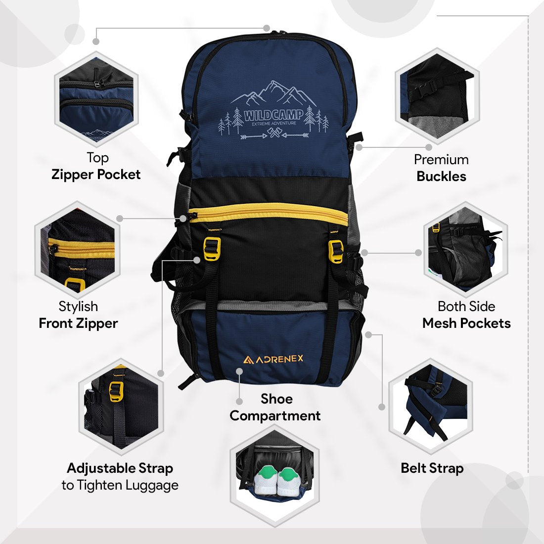 Wildcamp Travel Backpack - 55 Litre - Blue