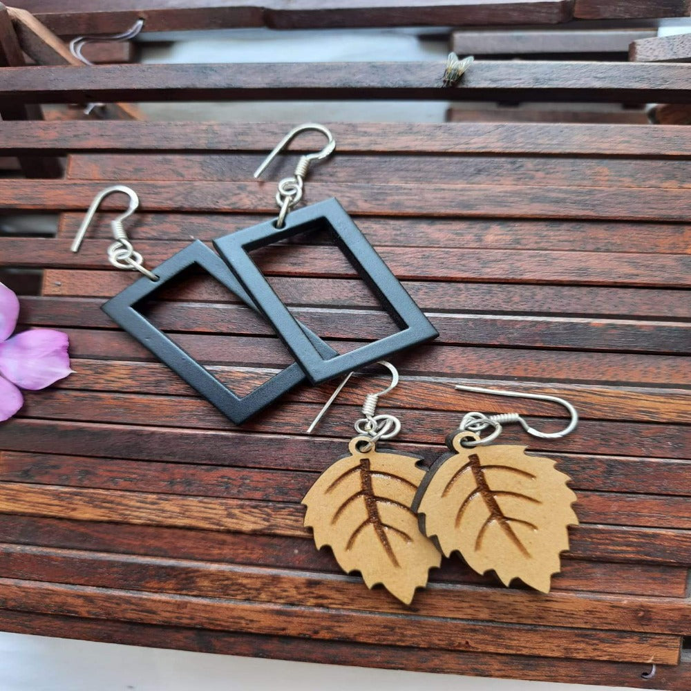 wood leaf earrings - lined arches – Remnant Studios