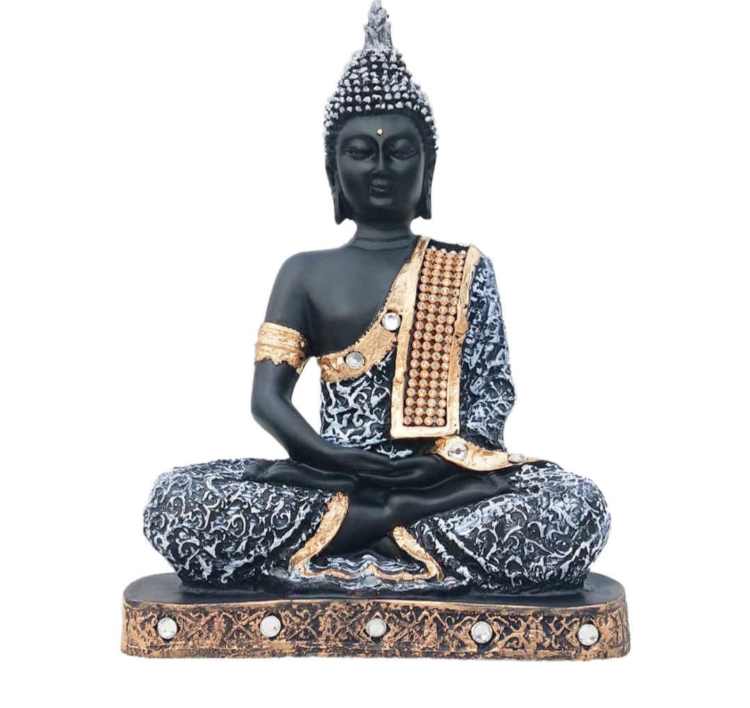 Polyresin Black & White Meditating Buddha Decorative Showpiece | Book Bargain Buy