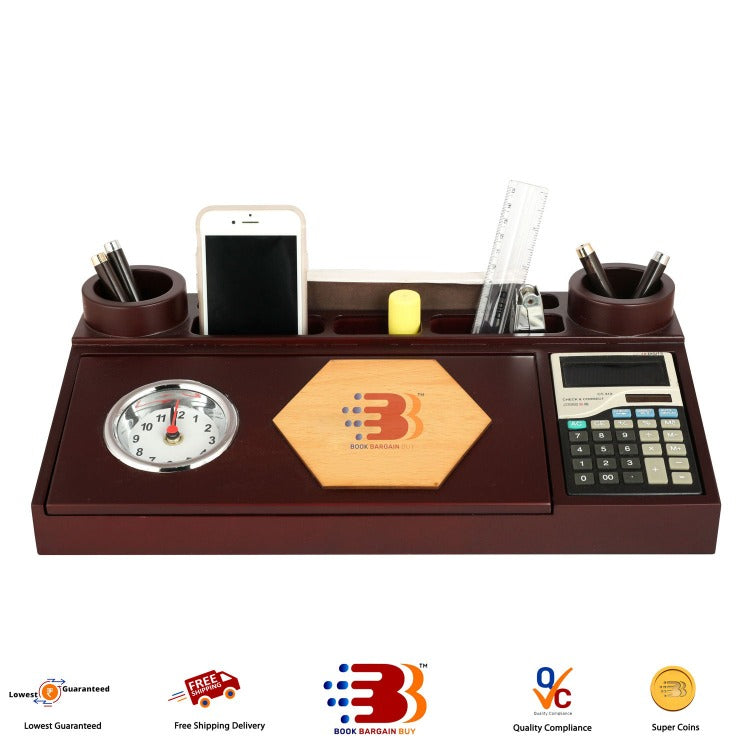 Wooden Pen Stand with Watch & Calculator (JP-17)