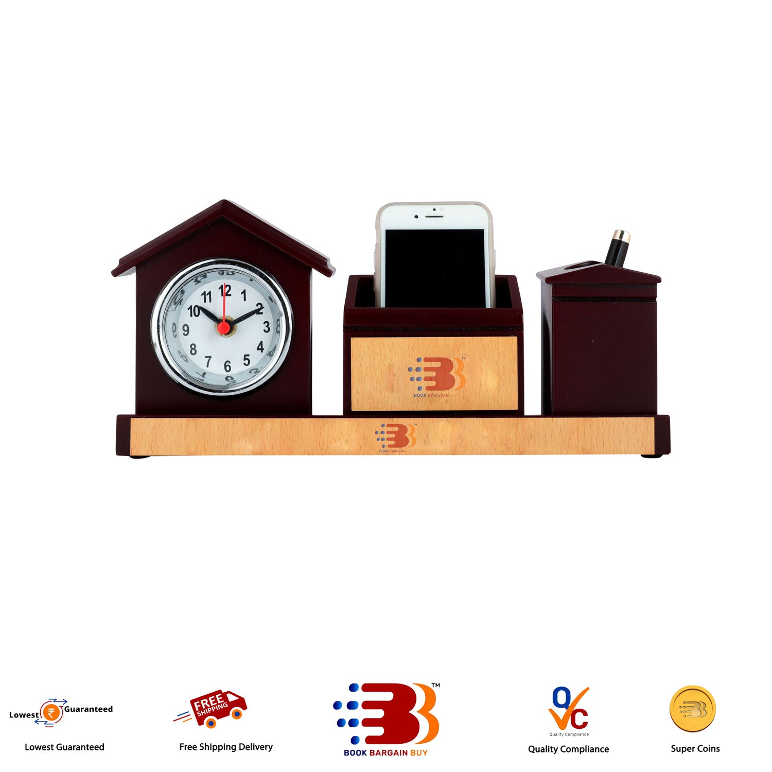 Wooden phone holder with clock (JP-41)