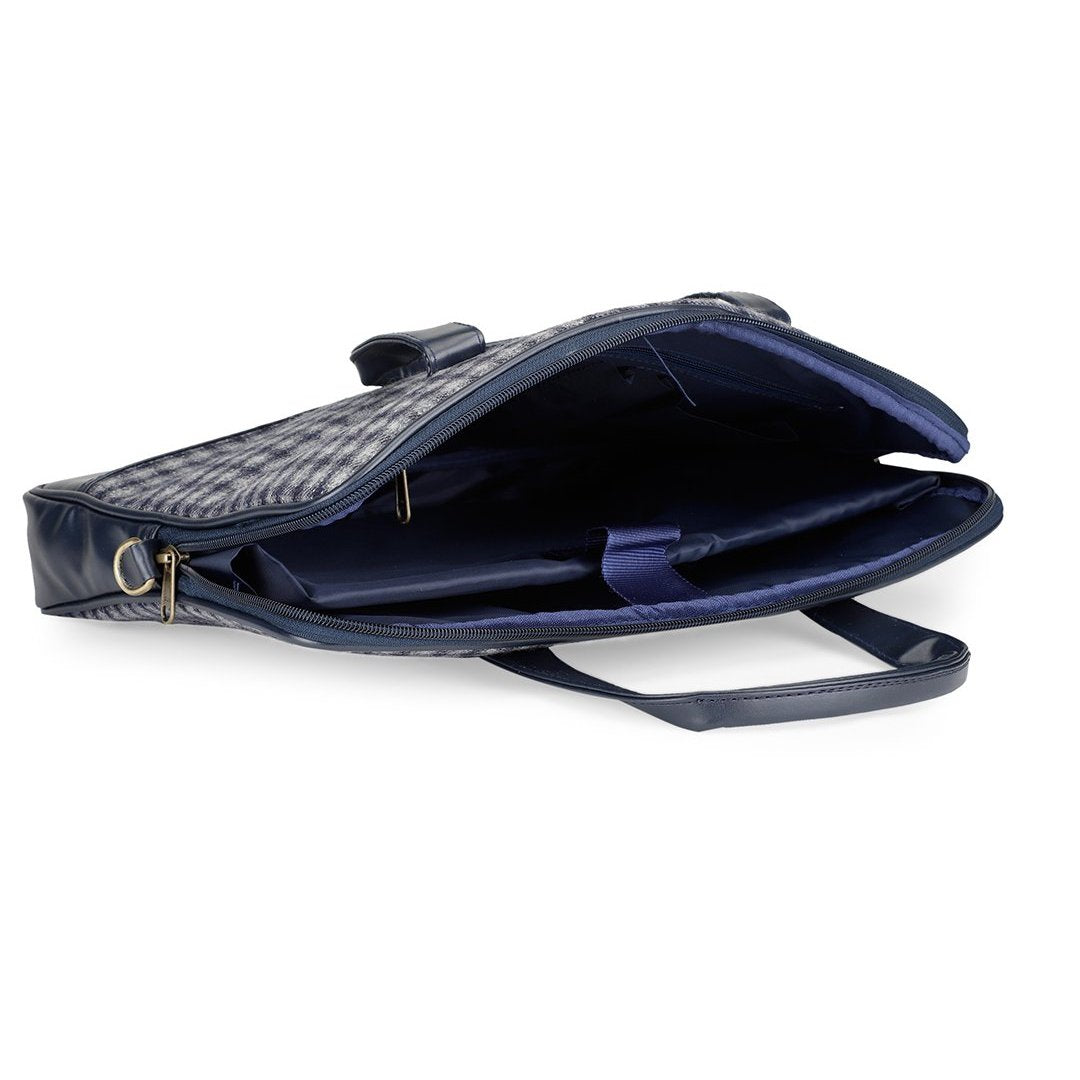 Vegan & Tweed 15.6 Inch Laptop Messenger Bag with Pouch - Retro Blue Checks