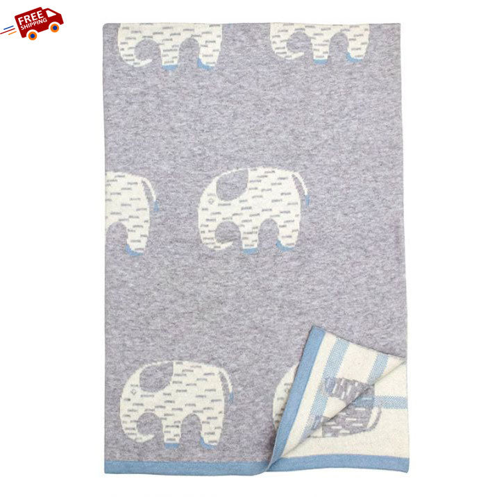 Elephant Grey & Ivory Cotton Knitted Baby Blanket | Book Bargain Buy