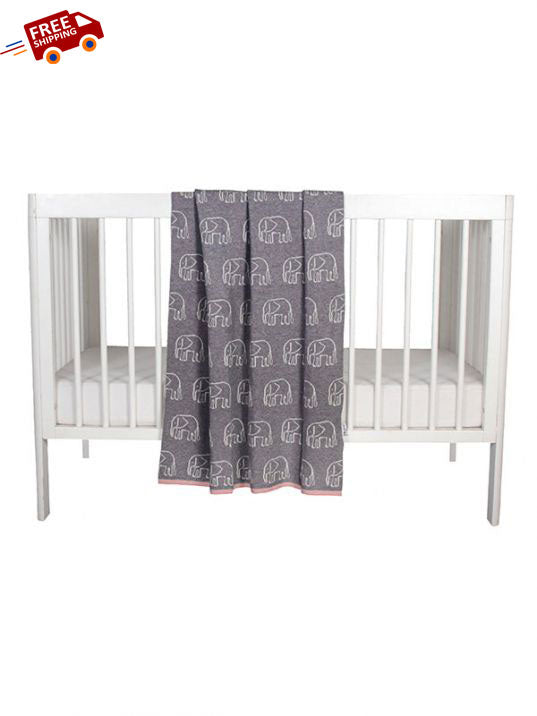 Elephant Grey & Pink Color Cotton Knitted Baby Blanket | Book Bargain Buy