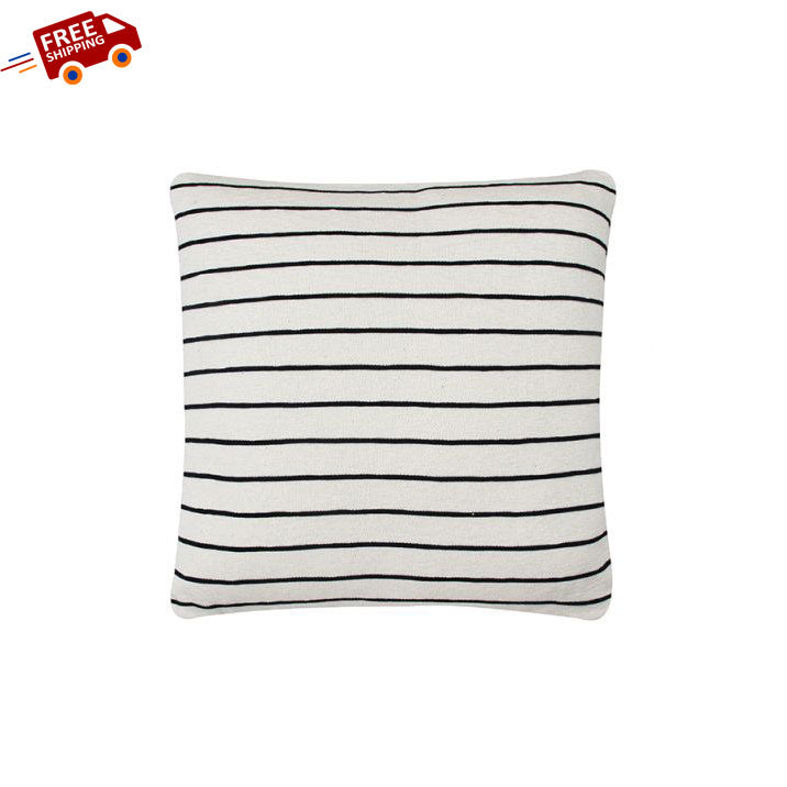 Black Stripe Cotton Knitted White Cushion Cover | Book Bargain Buy