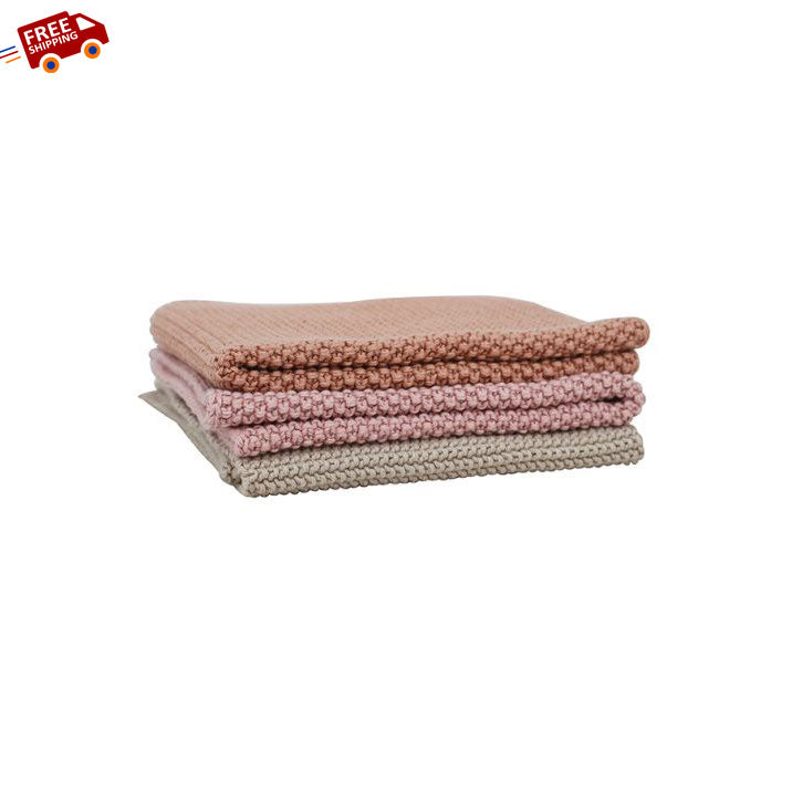 Dish Towel Knitted Set of 3 Color (Muted Clay, Light Pink, Dove Grey) | Book Bargain Buy