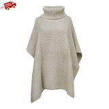 Women's Poncho Sweater Cotton Knitted in Beige Melange