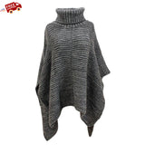 Women's Poncho Sweater Knitted in Med Grey