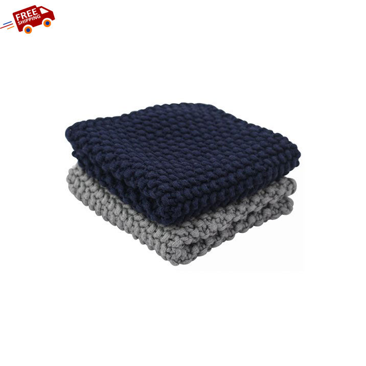 Knitted Pot Holder for Kitchen/Dining Table Set of 2 Colors (Light Navy, Light Grey) | Book Bargain Buy