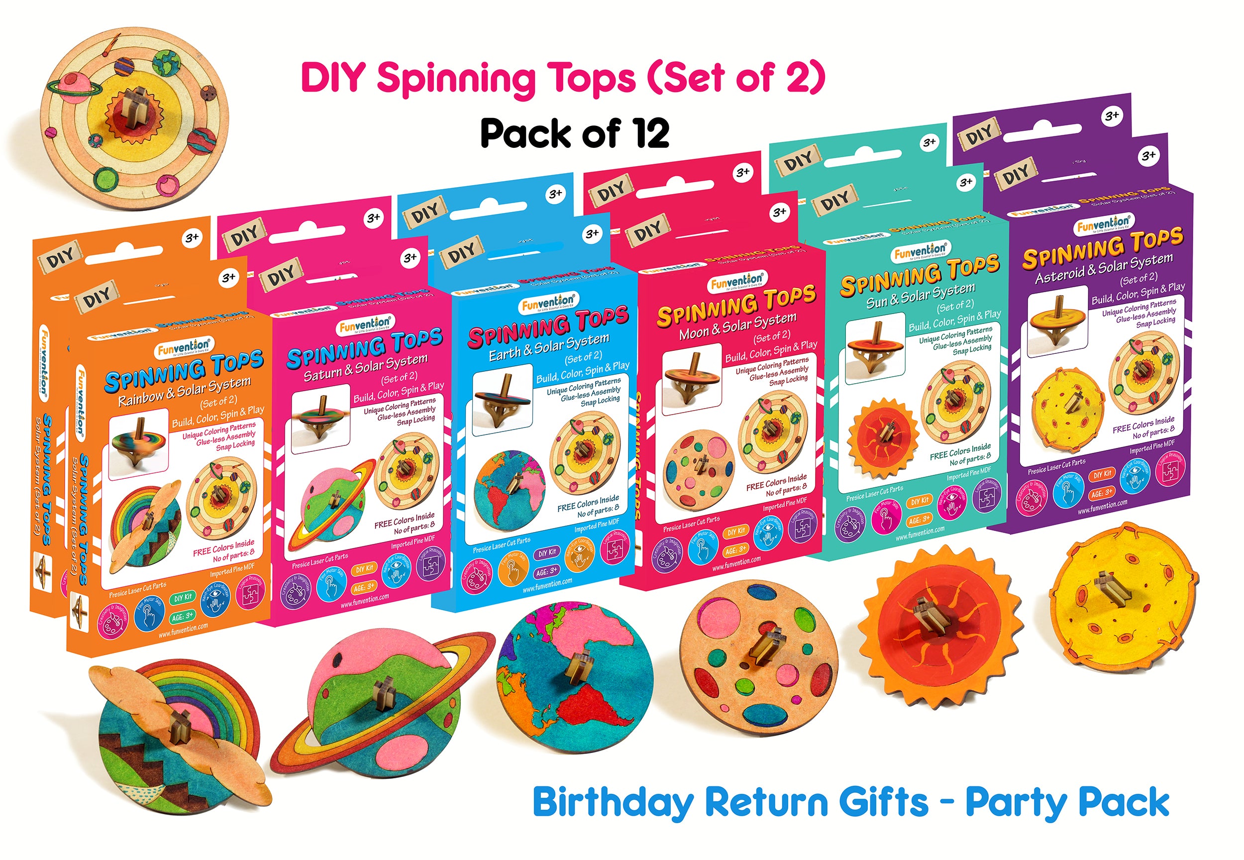 Spinning Tops (Solar System) - Pack of 12 | Book Bargain Buy