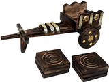 Wooden Antique Beautiful Bullock Cart Shaped Coaster - Set of 6 | Book Bargain Buy