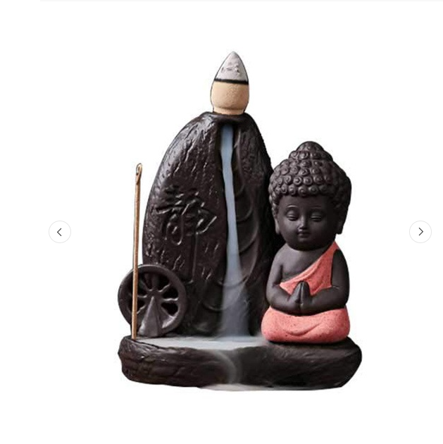 Meditating Monk Buddha Backflow incense Burner with Chakra Design (Red) | Book Bargain Buy