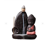 Meditating Monk Buddha Backflow incense Burner with Chakra Design (Red)