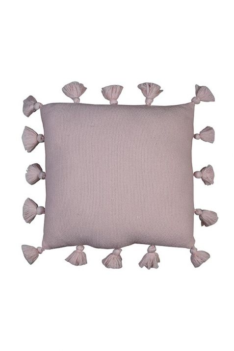 Pink Cotton Knitted Cushion with Tassels | Book Bargain Buy