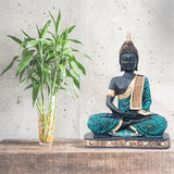 Polyresin Black & Green Meditating Buddha Decorative Showpiece | Book Bargain Buy