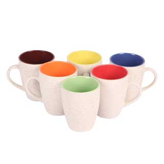 Ceramic Coffee Mug - Multicolour, 300 ml (Set of 6)