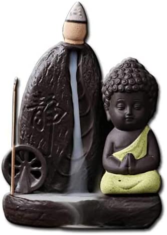 Meditating Monk Buddha Backflow incense Burner with Chakra Design (Yellow) | Book Bargain Buy